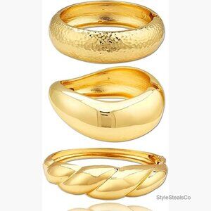 Chunky Gold Plated Cuff Bangles Stackable Set Adjustable Medium Wrist